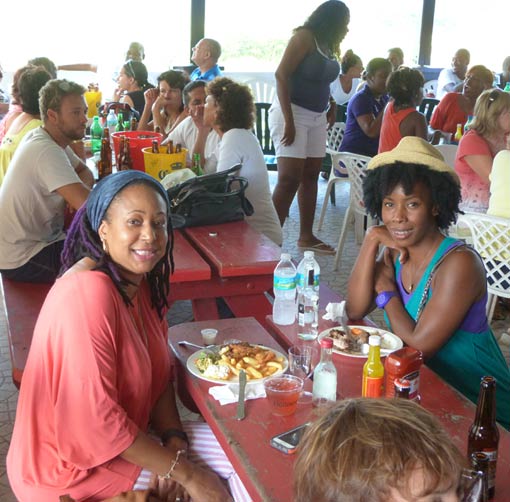 people eating at The Village bar 